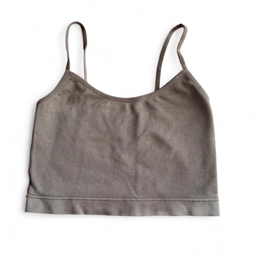 Garage Ribbed Cami Top Womens S Brown Seamless Cropped Spaghetti Strap Tank